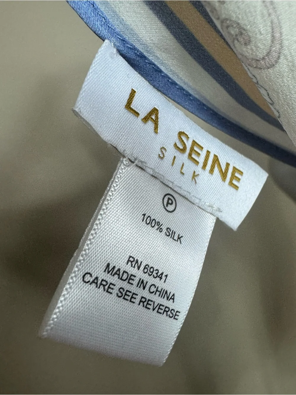 La Seine 100% Silk Triangle Floral Scarf in Blue white made in Italy